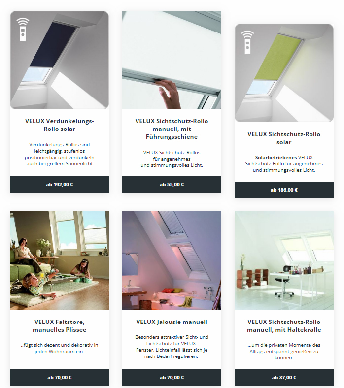 Velux Produkt-Finder Ergebnisse