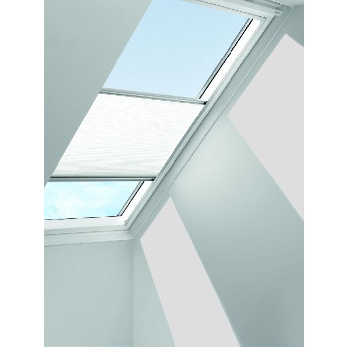 VELUX Faltstore, Schienen im neuen Slimline-Design, Multi-Stopp = flexibel positionierbares Plissee zum rauf und runter bedienen